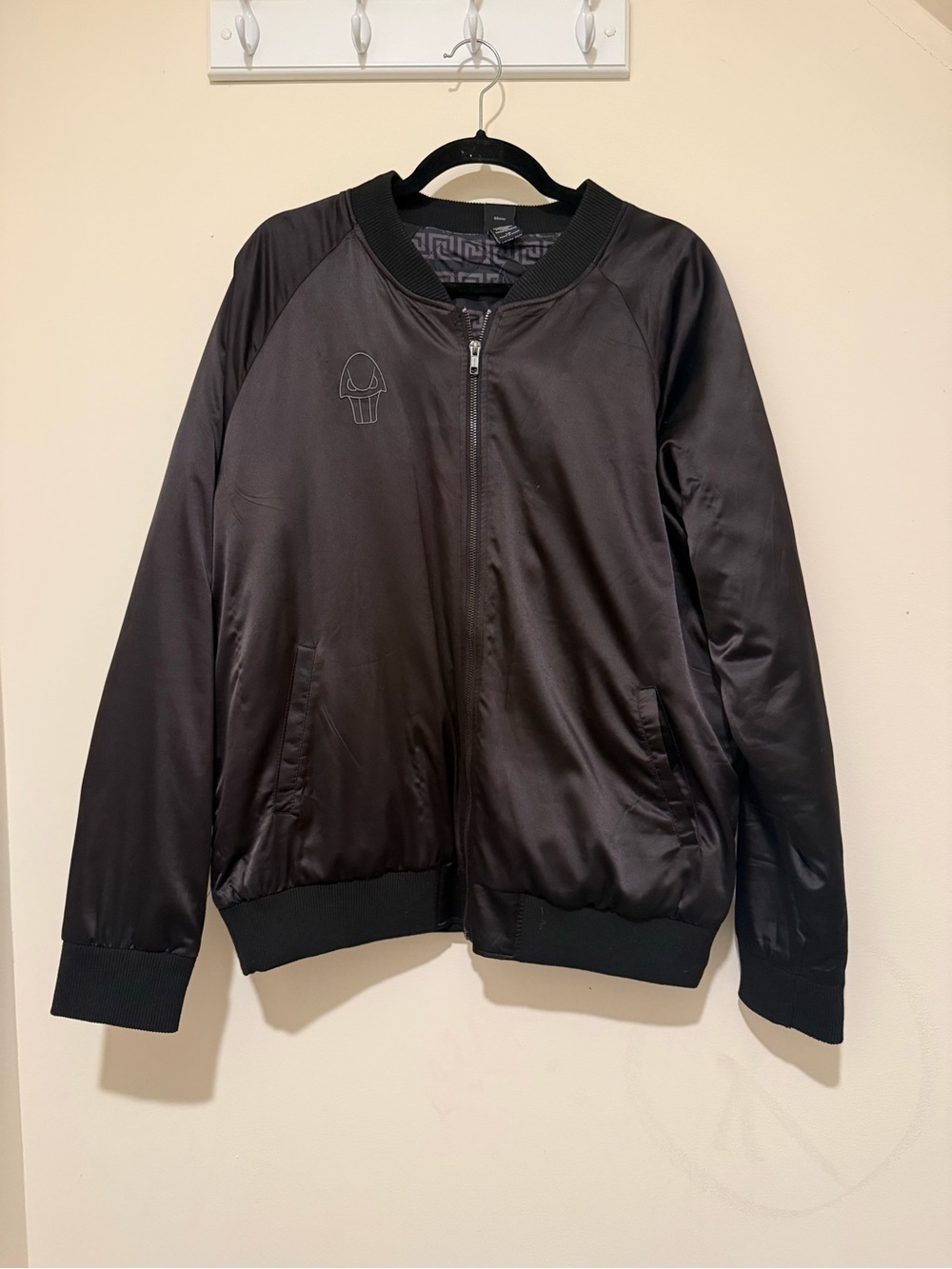 Disney Hercules Hades Black Satin Bomber Jacket with Subtle Embroidered Logo
